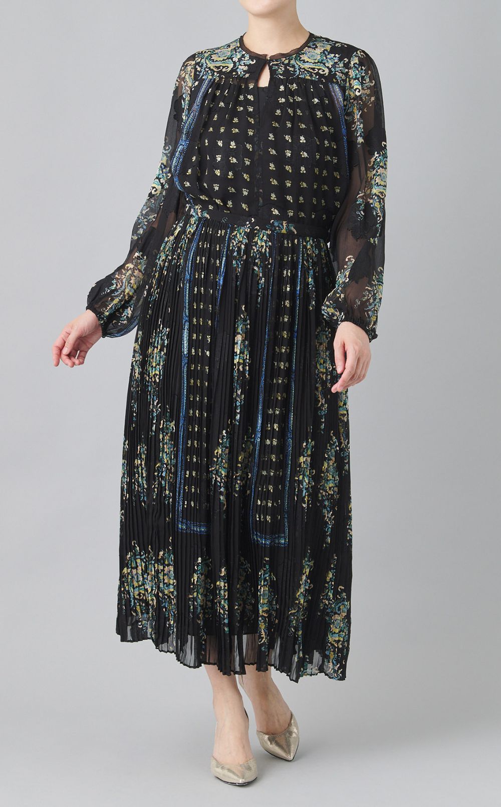 フラワープリントシアープリーツスカート