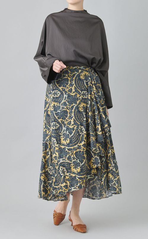 コットンプリントラップロングスカート