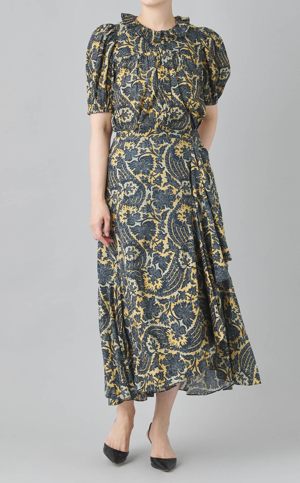 コットンプリントラップロングスカート