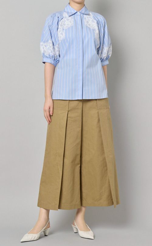 レースストライプショートスリーブシャツ