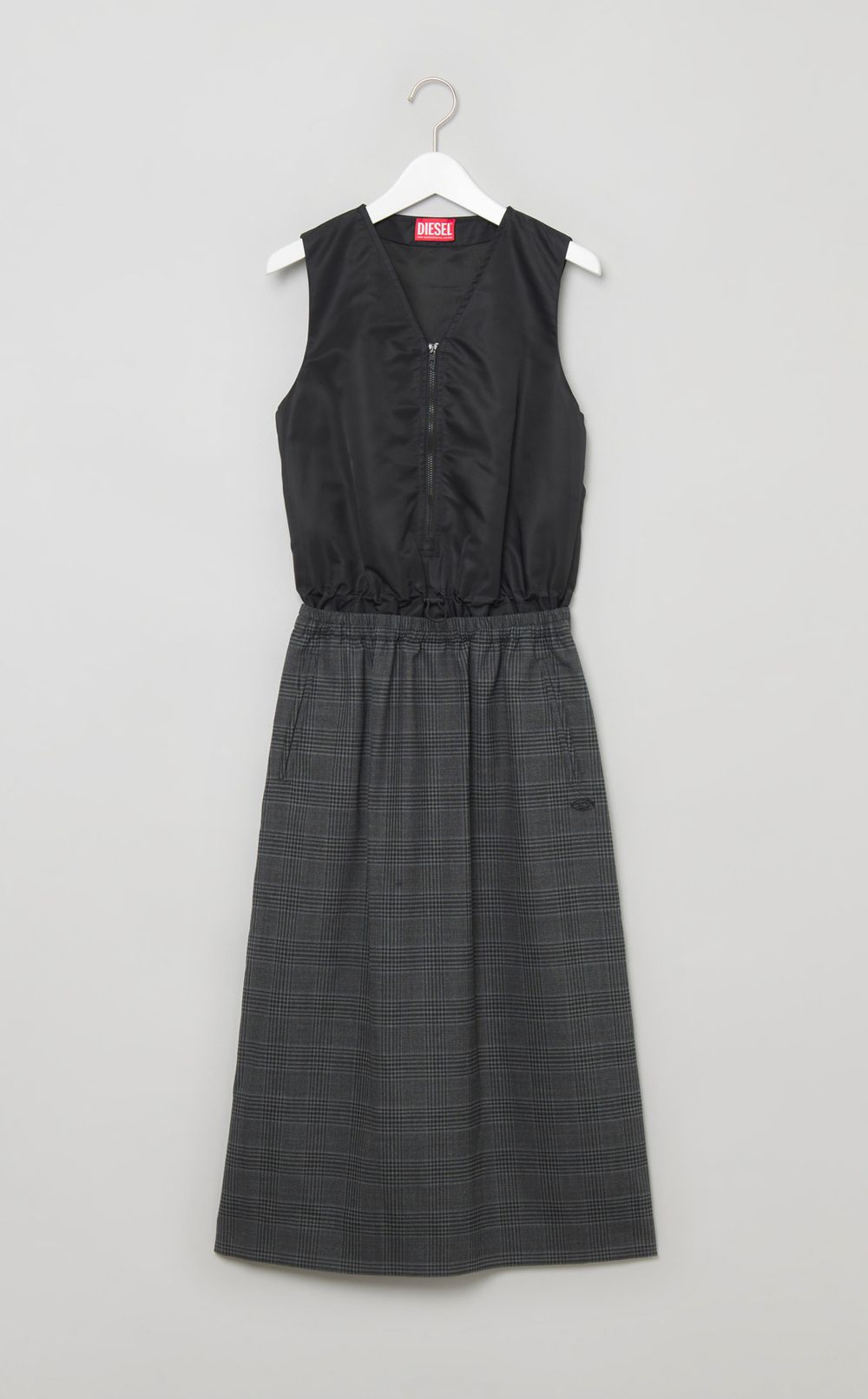 チェックサテンベストワンピース