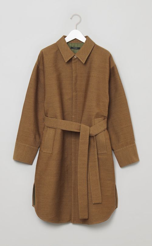 ウール混ベルテッドシャツワンピース