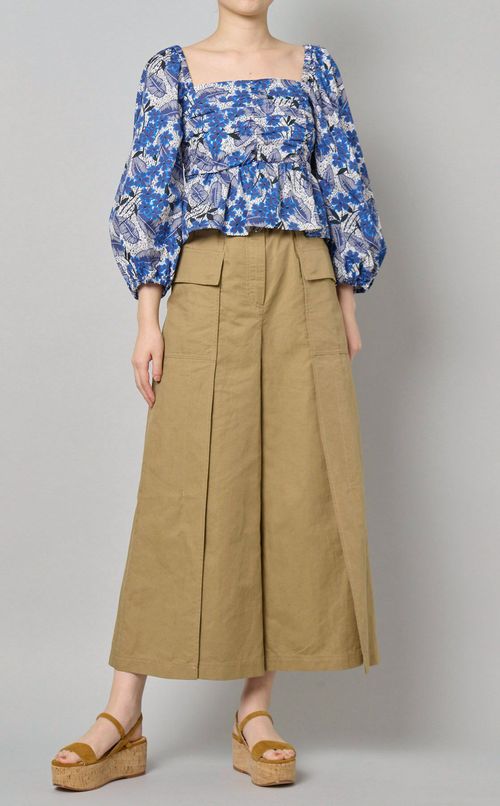 プリントスクエアネックコットンブラウス