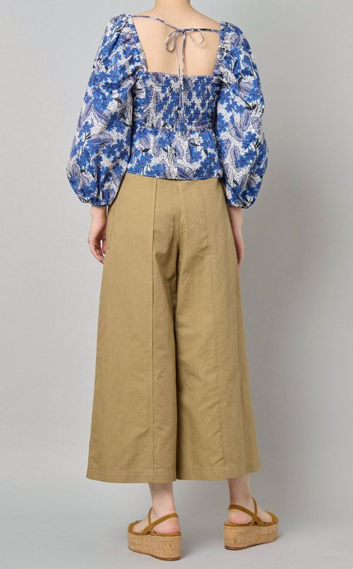 プリントスクエアネックコットンブラウス