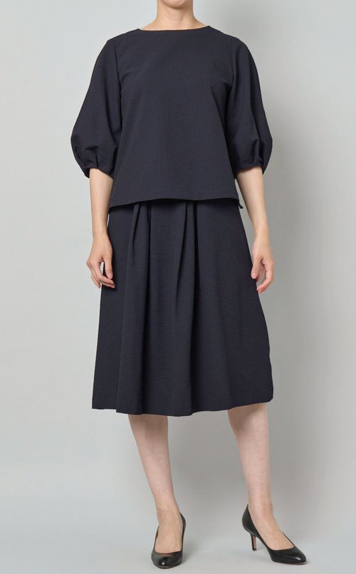 チェックプリントサッカーブラウス