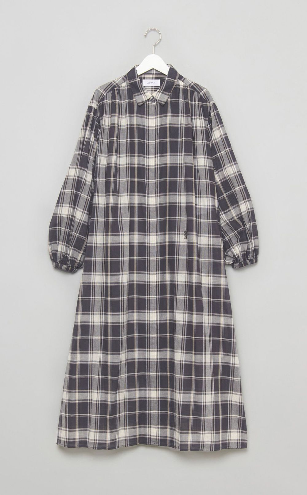 チェックボリュームスリーブワンピース