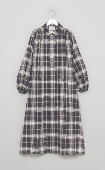 チェックボリュームスリーブワンピース