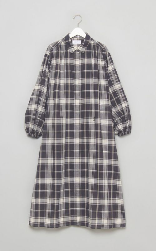 チェックボリュームスリーブワンピース
