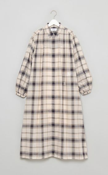 チェックボリュームスリーブワンピース