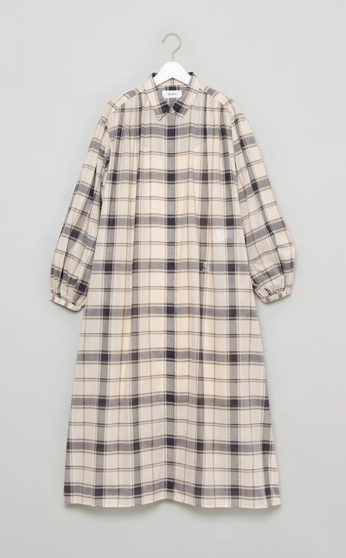 チェックボリュームスリーブワンピース