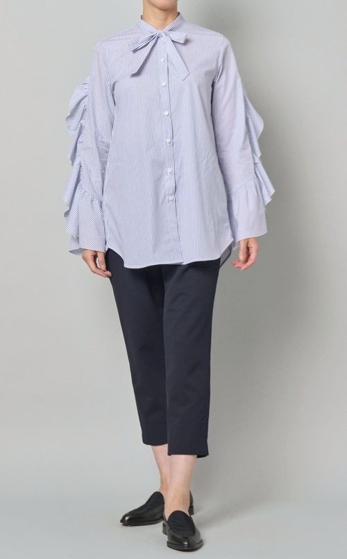 チェックサッカーテーパードパンツ