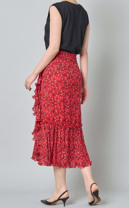 フラワープリントサイドフリルスカー卜