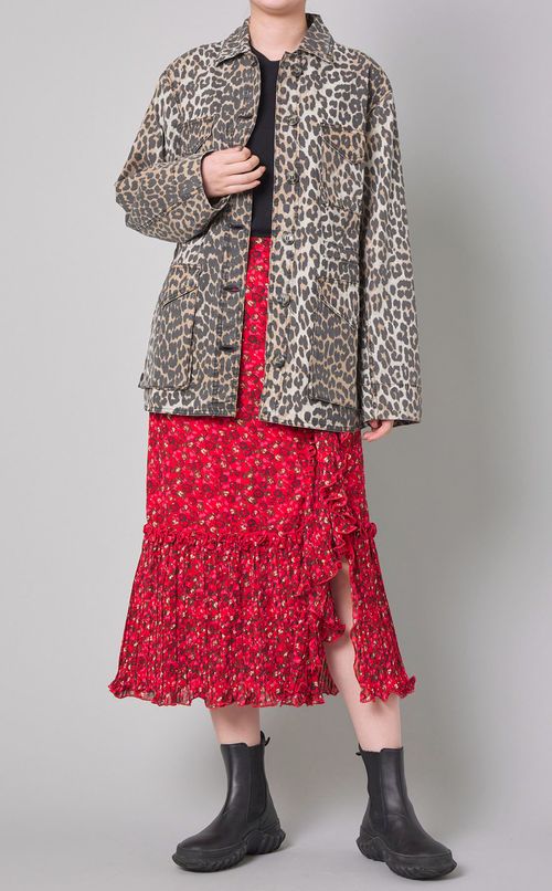 フラワープリントサイドフリルスカー卜