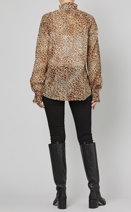 レオパードプリントリボンタイブラウス