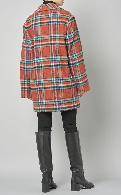 ウールチェックショールカラーコー卜