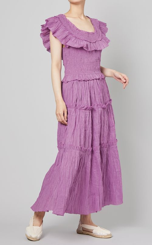 コットンフリルティアードロングドレス