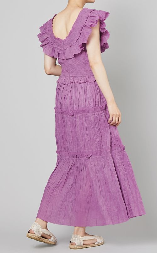 コットンフリルティアードロングドレス