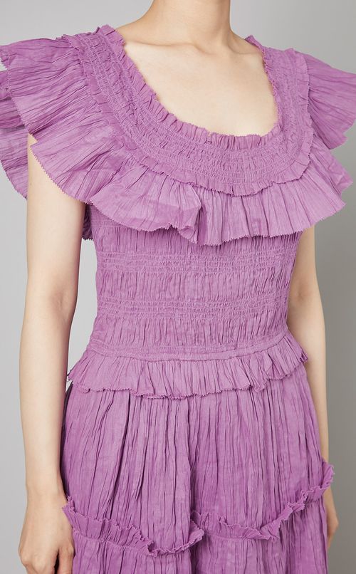 コットンフリルティアードロングドレス