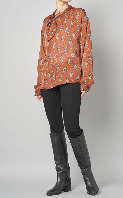 ペイズリープリントタイネックブラウス