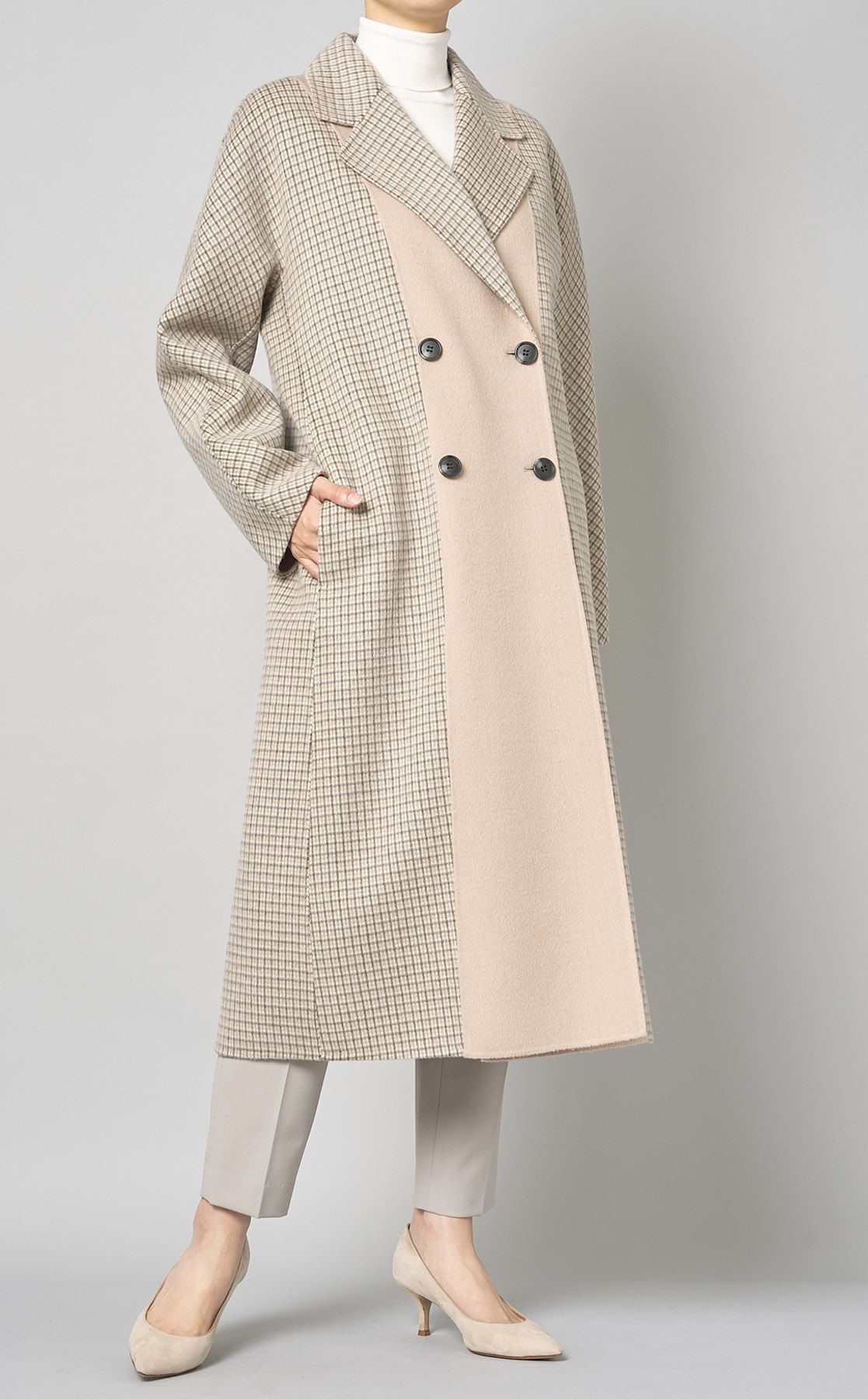 luxe ベージュ Theory シングル luxe｜ダブルフェイスロングコート