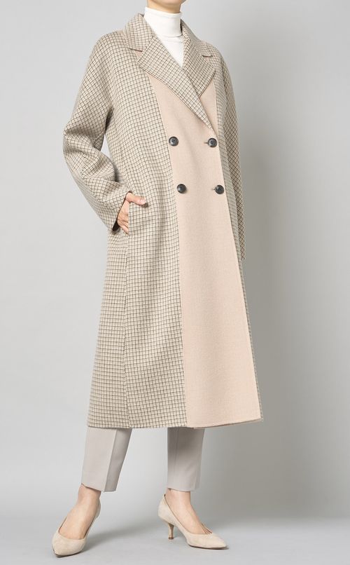 チェックミックスダブルロングコート