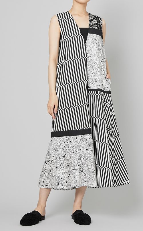 ミックスパターンスリーブレスドレス