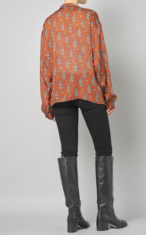 ペイズリープリントタイネックブラウス