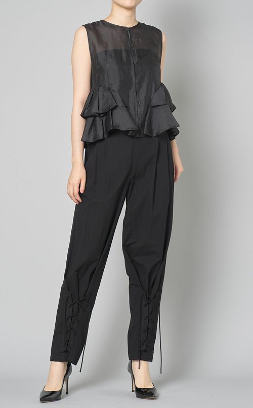 シアーフリルノースリーブブラウス