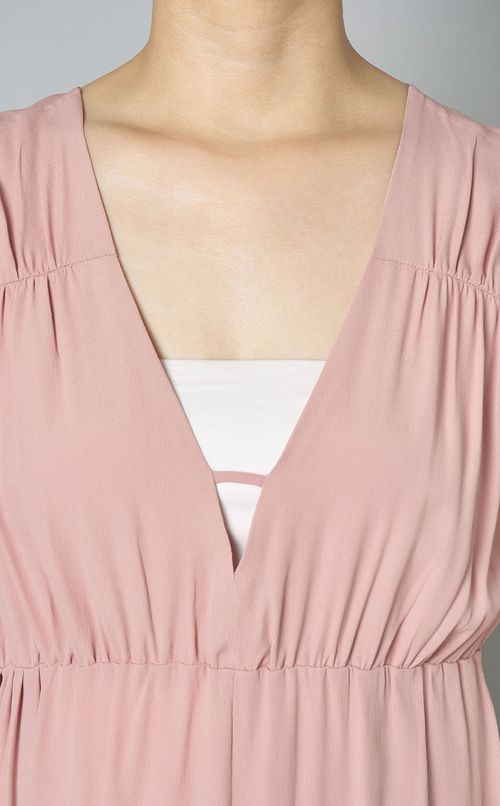 タックVネックギャザーワンピース