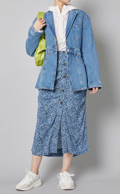 フラワープリントフロントボタンスカート