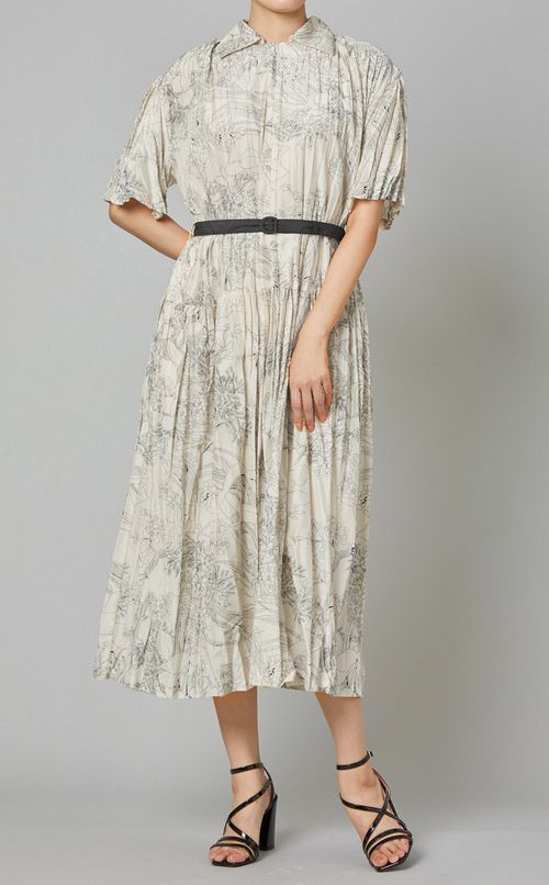 プリントプリーツワンピース