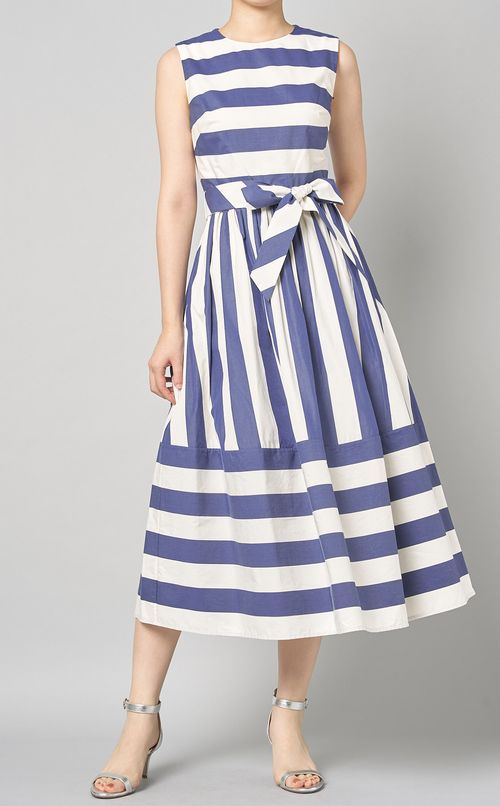 ワイドボーダーノースリーブワンピース