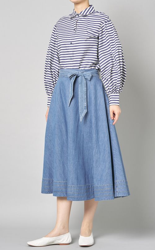 ストライプボリュームスリーブブラウス