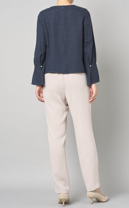 ツイードタックフレアスリーブブラウス