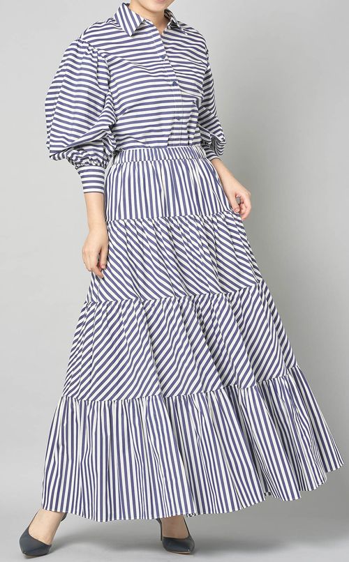 ストライプボリュームスリーブブラウス