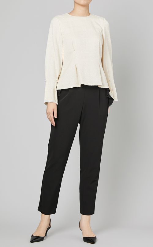 ツイードタックフレアスリーブブラウス