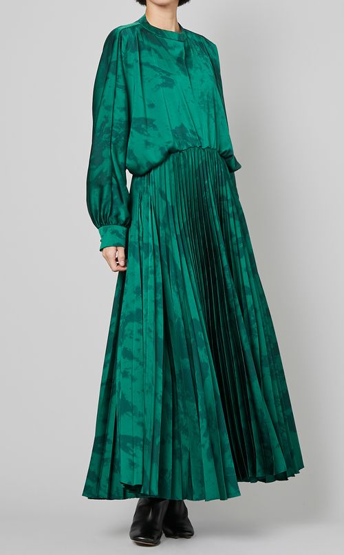 ビンテージサテンプリントプリーツドレス