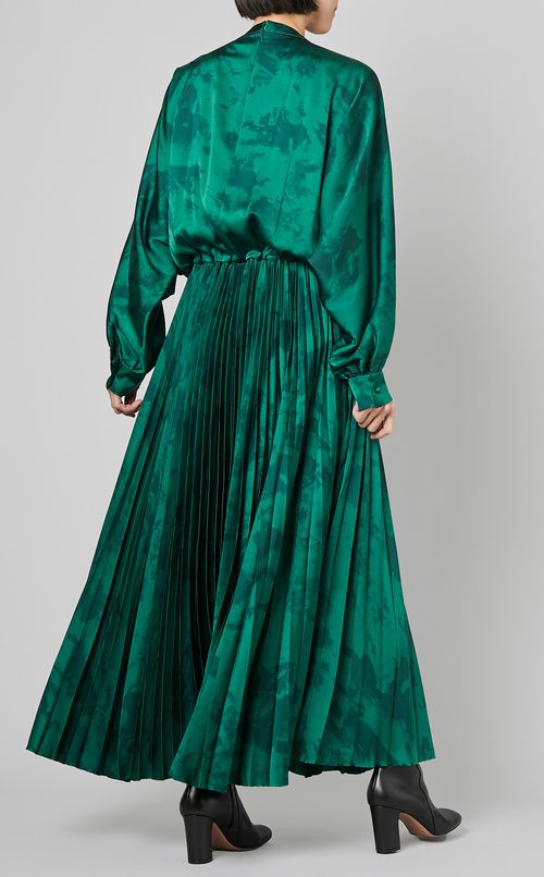 ビンテージサテンプリントプリーツドレス