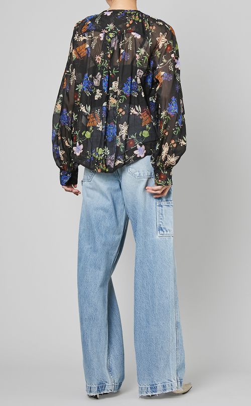 マルチプリントギャザースリーブブラウス