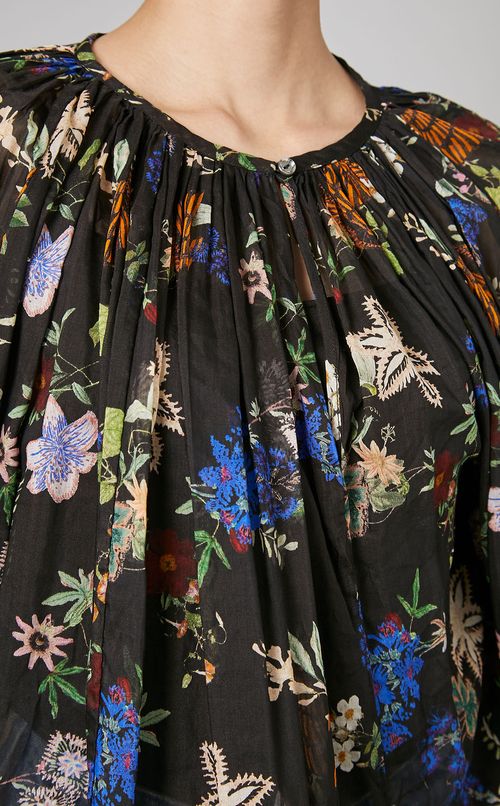 マルチプリントギャザースリーブブラウス