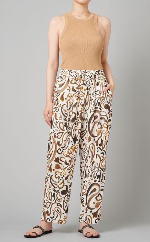 リネン混ペイズリーイージーパンツ