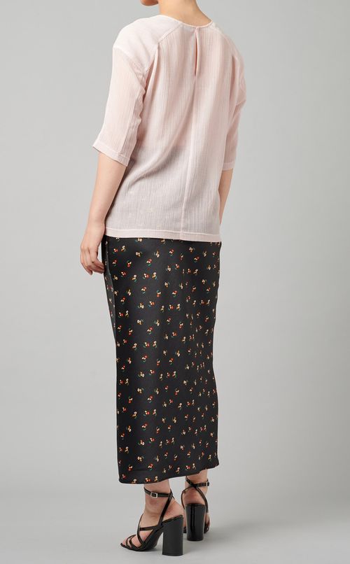 クルーネックプリーツシースルーブラウス