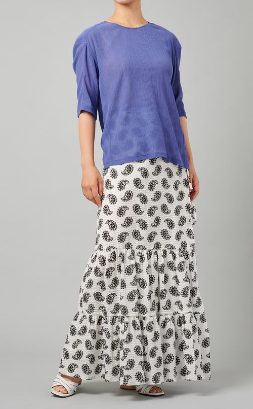 クルーネックプリーツシースルーブラウス