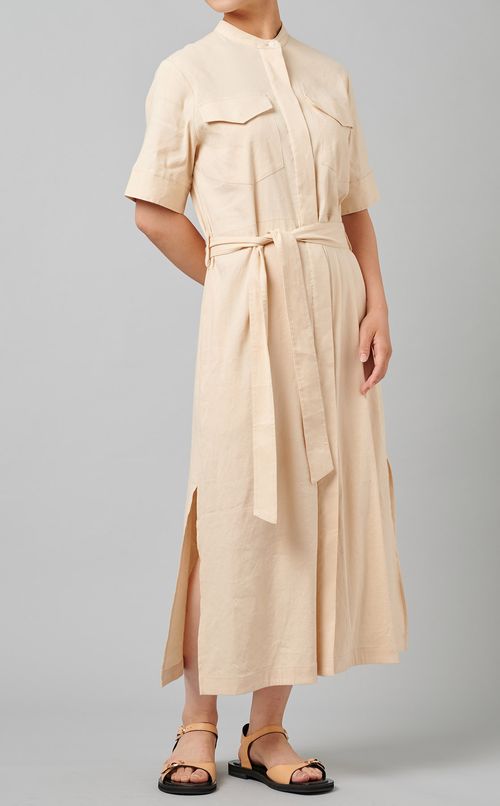 リネンスタンドカラーワンピース