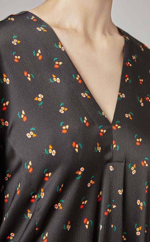 Vネックフローラルロングワンピース