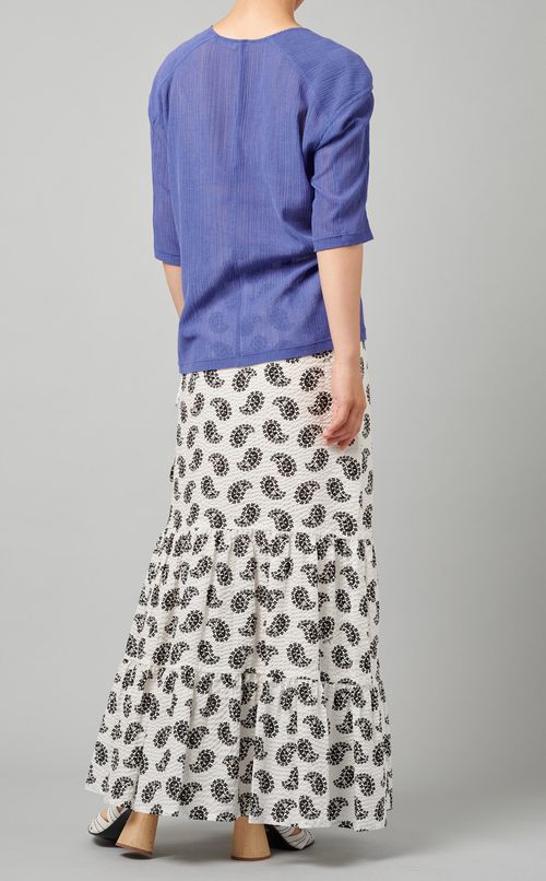 クルーネックプリーツシースルーブラウス