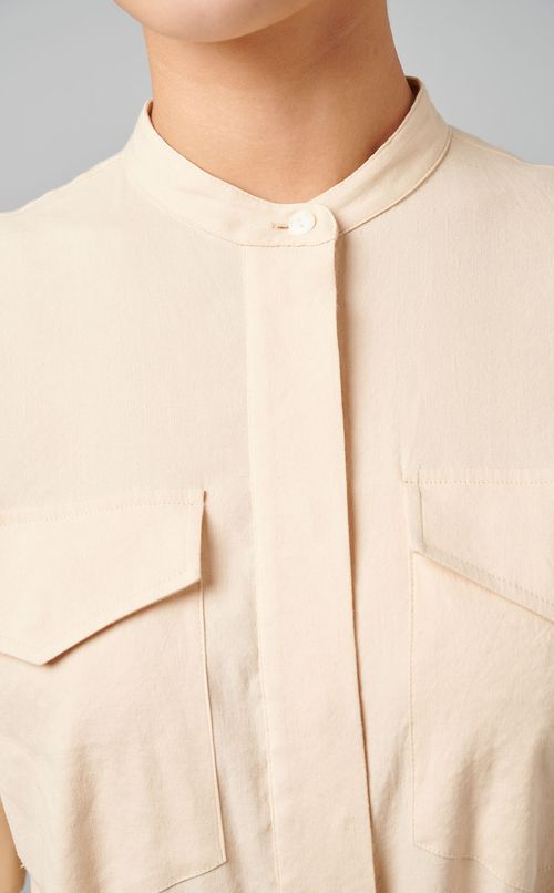 リネンスタンドカラーワンピース