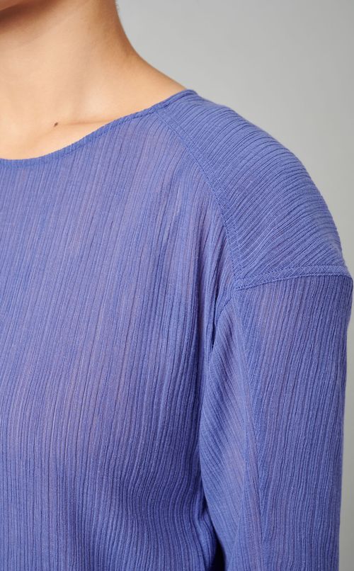 クルーネックプリーツシースルーブラウス