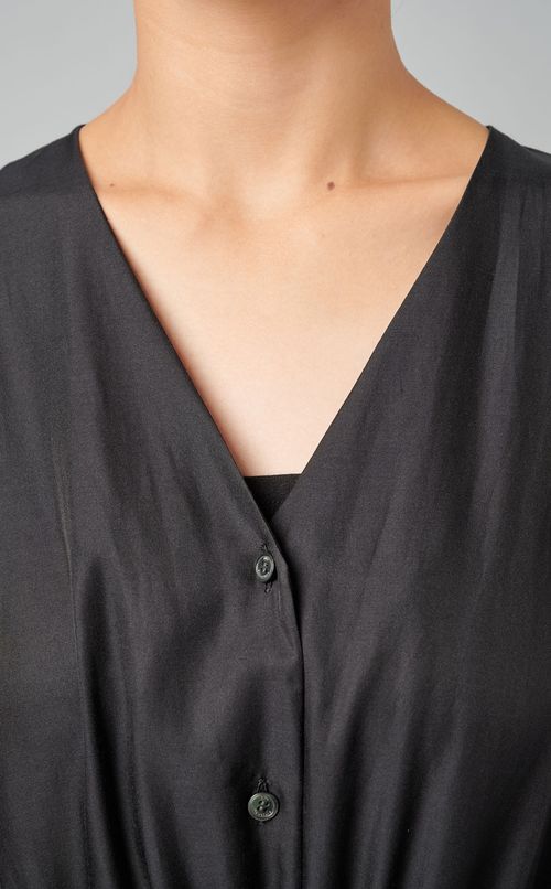 シルクコットンVネックワンピース