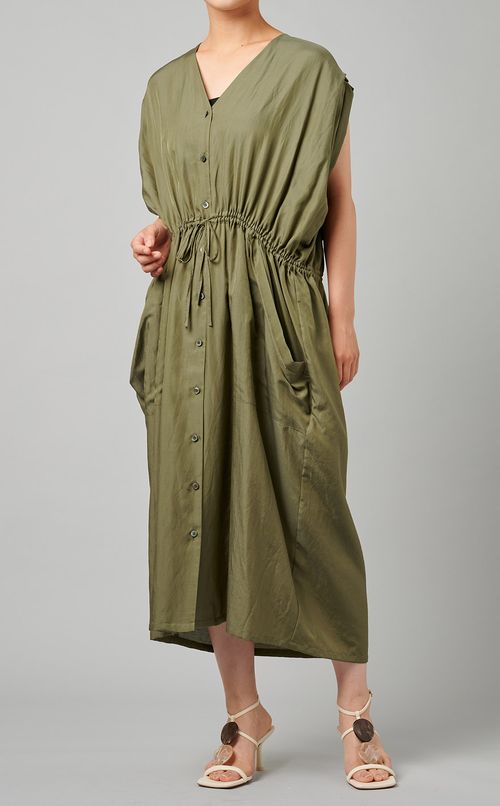 シルクコットンVネックワンピース